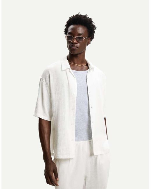Bershka Overhemd Met Textuur En Korte Mouwen in het White voor heren