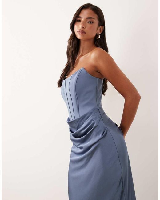 Forever New Blue Corset Drape Strapless Maxi Dress