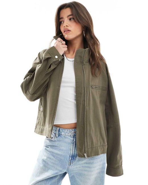 ASOS Natural Oversized Twill Funnel Neck Jacket