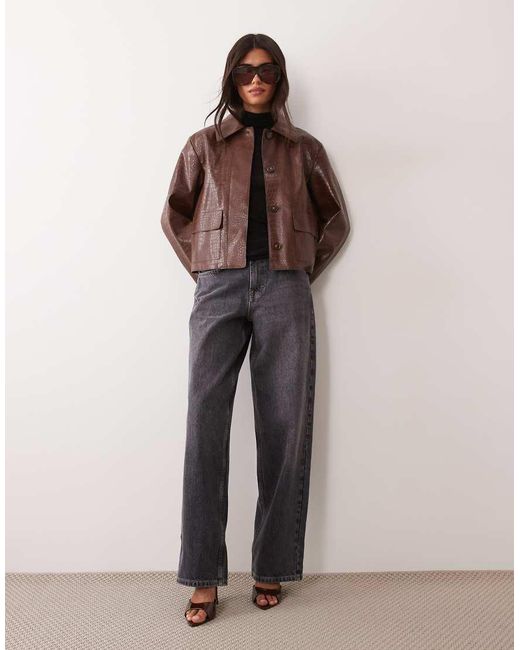 Mango Brown Faux Croc Leather Jacket