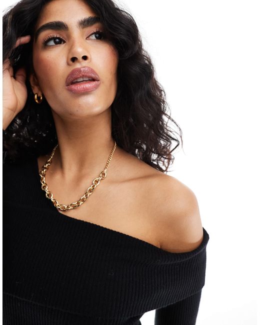 Top asymétrique à manches longues en maille côtelée Miss Selfridge en coloris Black