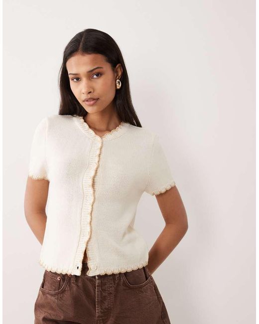 Miss Selfridge Natural Short Sleeve Blanket Stitch Cardigan