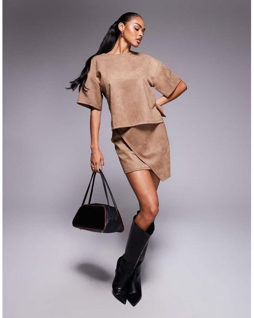 ASOS Brown Co-ord Faux Suede Boxy T-shirt
