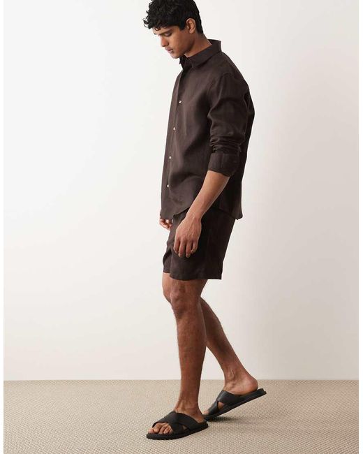 ASOS Black Co-ord Slim 100% Linen Shorts for men