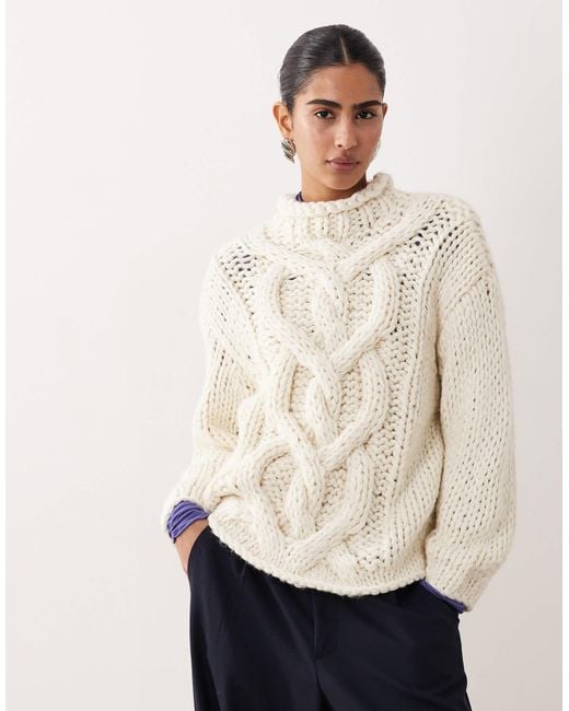 ASOS Natural Hand Knit Chunky Cable Crew Neck Jumper