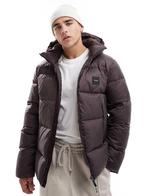 Giacca Imbottita Con Cappuccio di Calvin Klein in Brown da Uomo