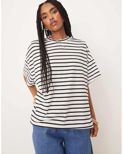 ASOS Gestreepte Top Met Geknoopte Achterkant En Korte Mouwen in het White