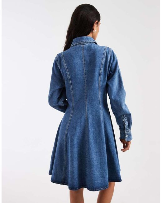 Vero Moda Blue Button Up Seam Detail Denim Mini Dress