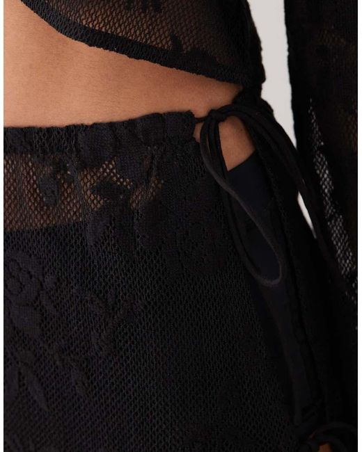 ASOS Black Sheer Crochet Lace Tie Side Beach Mini Skirt