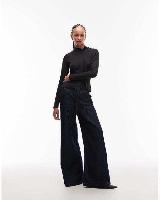 ASOS Blue Soft Scarf Neck Long Sleeve Top