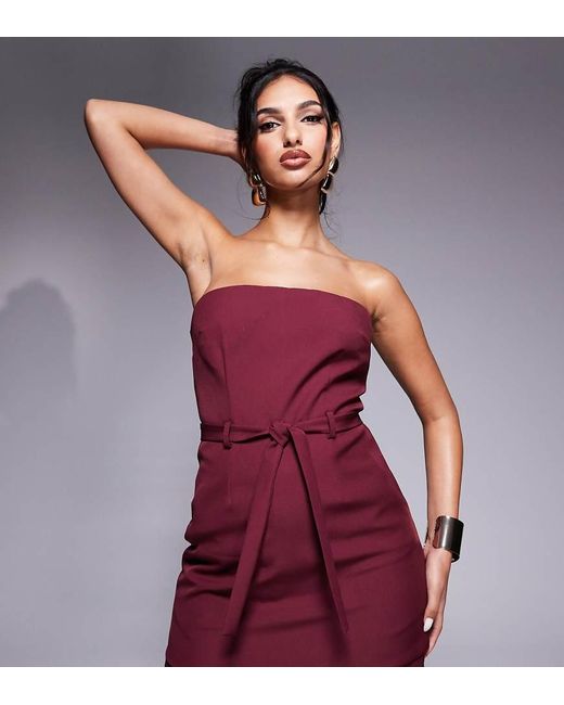 Top De Sastre Largo Con Lazada En La Cintura Y Escote Palabra De Honor Exclusivo De (Parte De Un Conjunto)-Rojo Kaiia de color Red