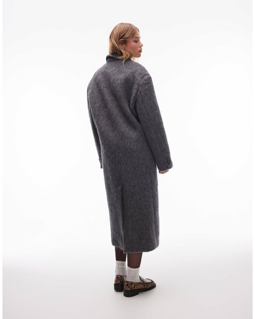 Manteau habillé en laine mélangée brossée haut TOPSHOP en coloris Gray