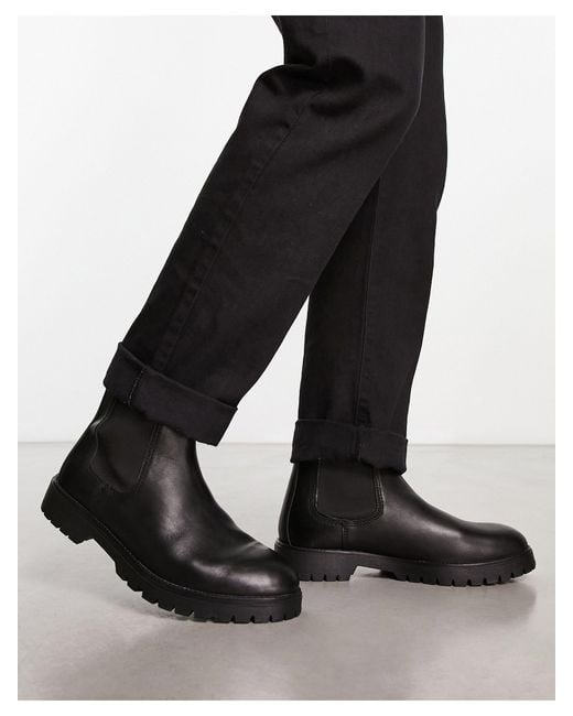 Red Tape Black Chunky Mid Calf Chelsea Boots for men