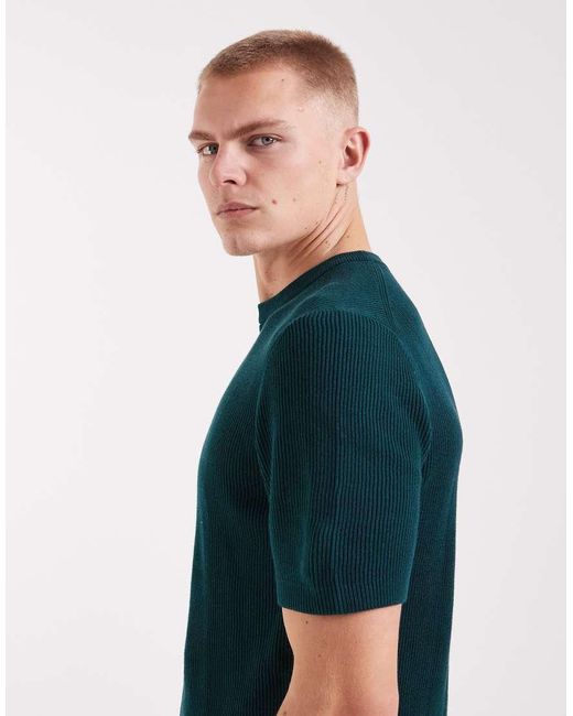 ASOS Green Knitted Ribbed Co-ord Crew Neck T-shirt for men