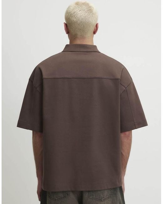 River Island Brown Boxy Fit Button Polo Shirt for men