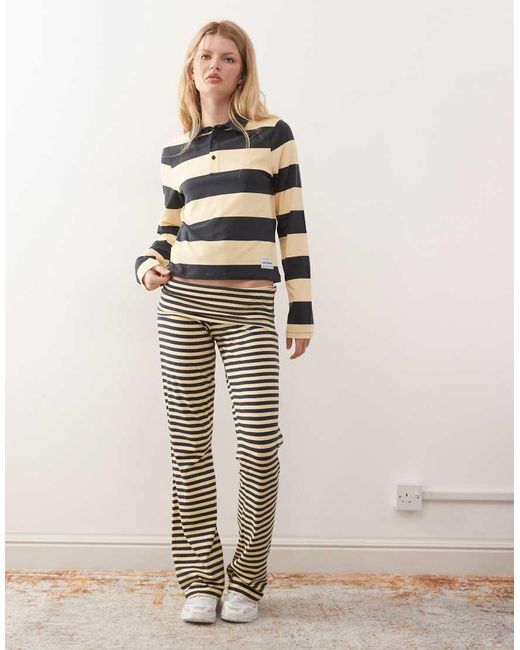 Collusion Gestreepte Gekrompen Polo Met Lange Mouwen, Deel Van Co-Ord Set in het Yellow