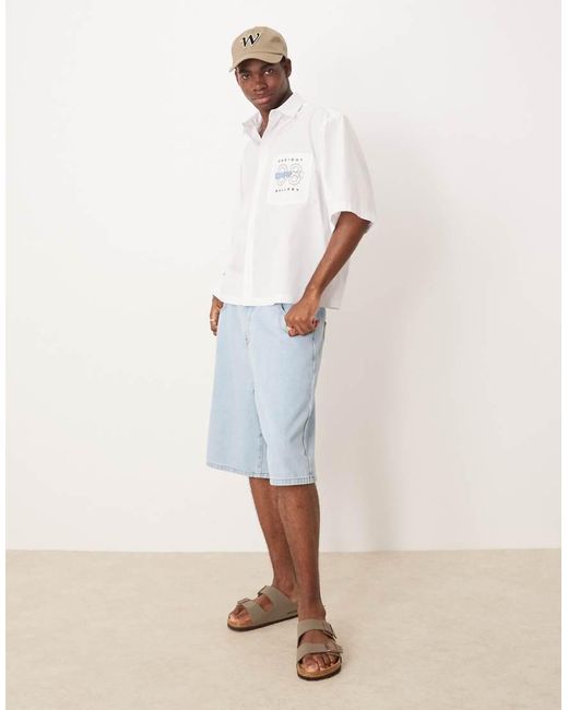 ASOS Oversized Poplin Overhemd Met Rechte Pasvorm En Geborduurd Logo Op De Borst in het White voor heren