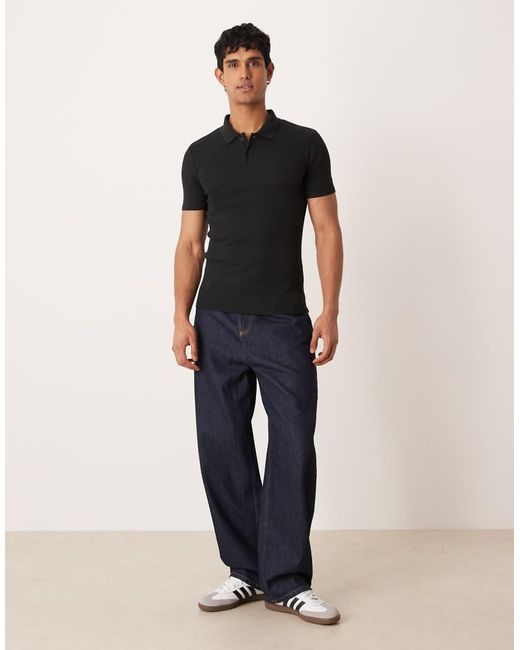ASOS Black Essentials Muscle Fit Polo for men