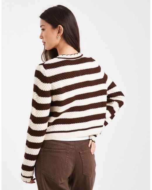 Miss Selfridge Brown Double Pocket Stripe Blanket Stitch Cardigan
