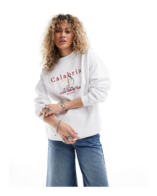 Daisy Street White Oversized Sweatshirt With Calabria Embroidery
