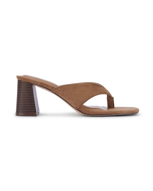 SEQWL Brown Block Heel Thong Mules Slip On Strappy Flip Flop Sandals
