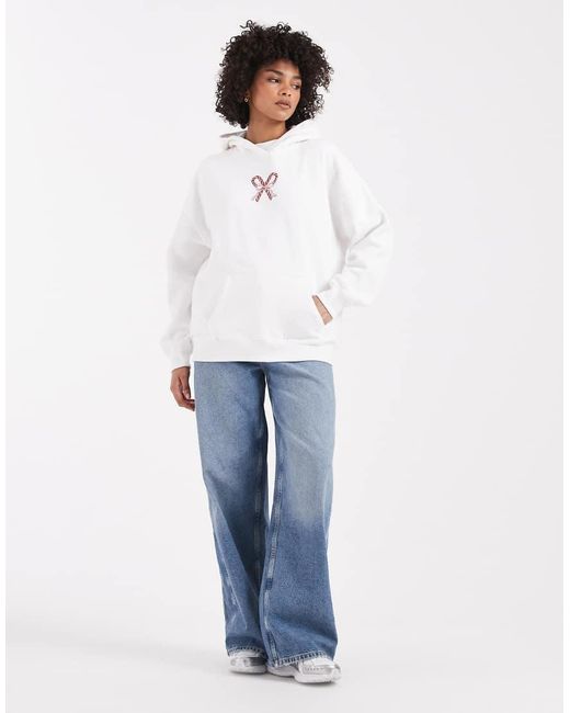 Hollister White Oversized 'nice List' Festive Hoodie