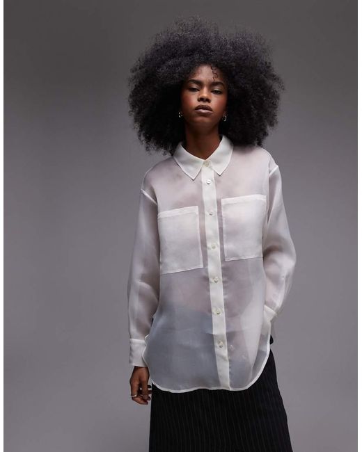 ASOS Gray Organza Oversized Sheer Shirt