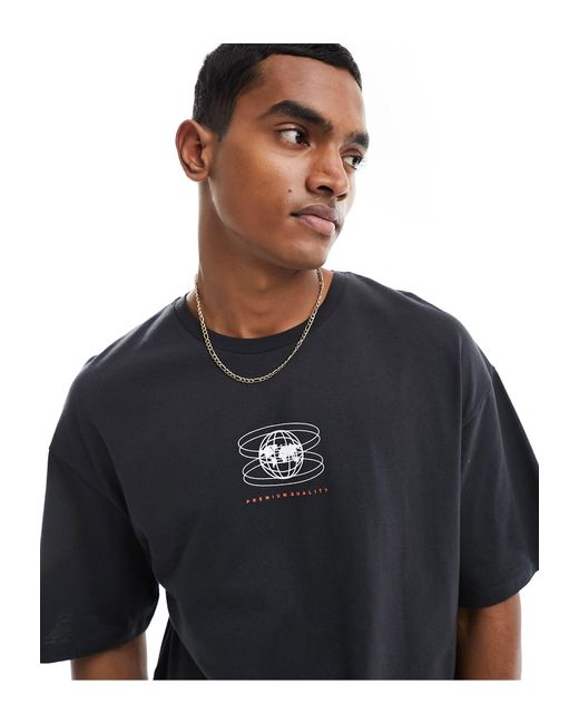 Jack & Jones Black Oversized Urban Back Print T-shirt for men