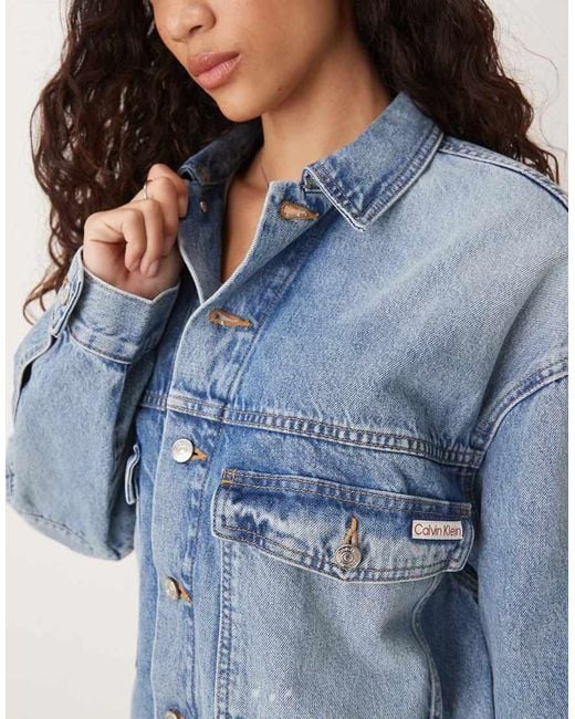 Calvin Klein Blue Splatter Print Denim Jacket