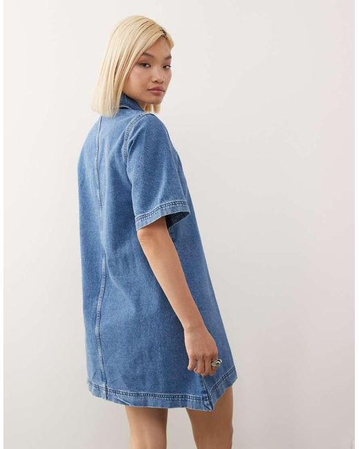 Reclaimed Vintage Blue Denim Western Detail Mini Shirt Dress