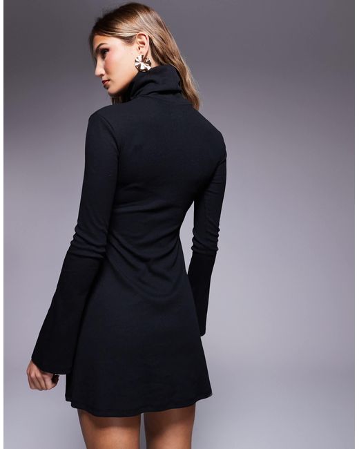 ASOS Blue Ribbed Roll Neck Mini Dress