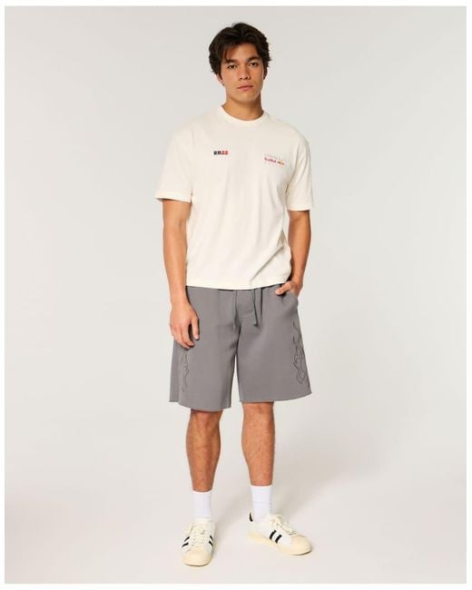 Hollister White Boxy Oracle Bull Racing Graphic Tee for men