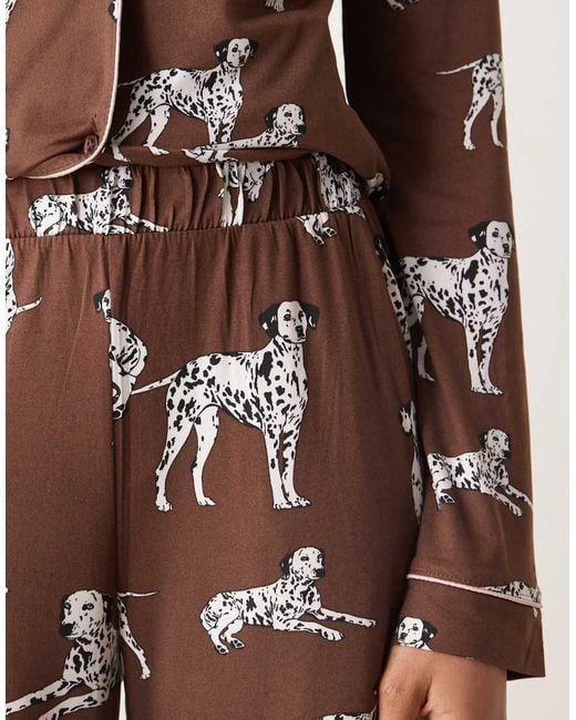 Chelsea Peers Brown Chelsea Peers Exclusive Tall Dalmation Long Sleeve Revere & Trouser Pyjama Set