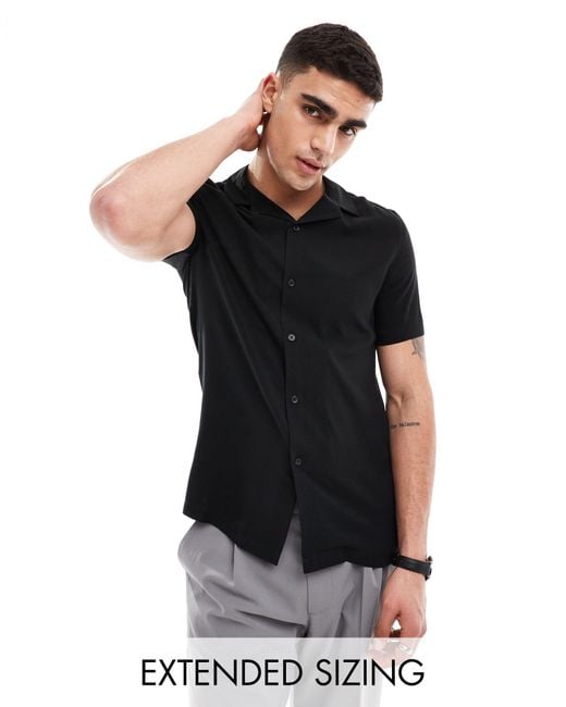 ASOS Black Stretch Slim Fit Work Shirt With Rolled Sleeves for men
