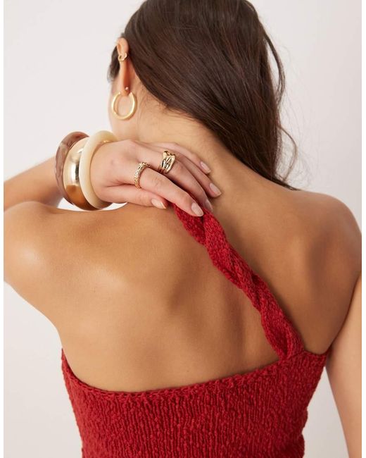 ASOS Red Knitted Slub Twist Detail One Shoulder Top Co-ord