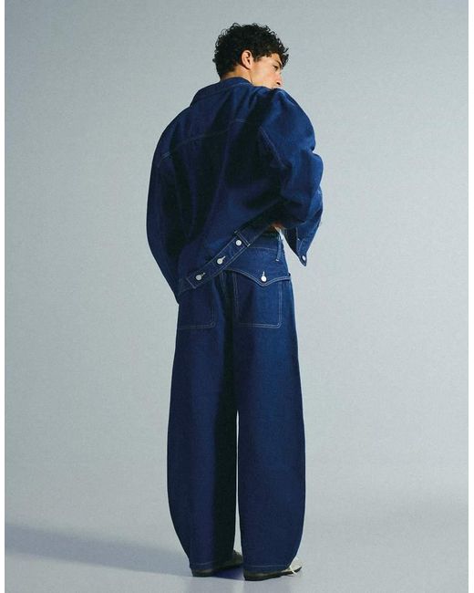 Bershka Blue Baggy Jeans for men