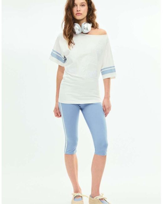 Stradivarius Blue Side-stripe Capri leggings