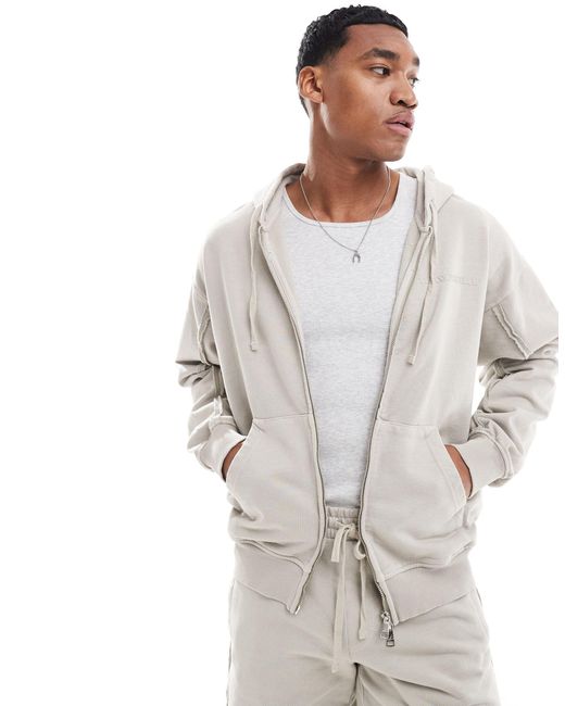The Couture Club White Co-ord Raw Seam Zip Through Hoodie for men