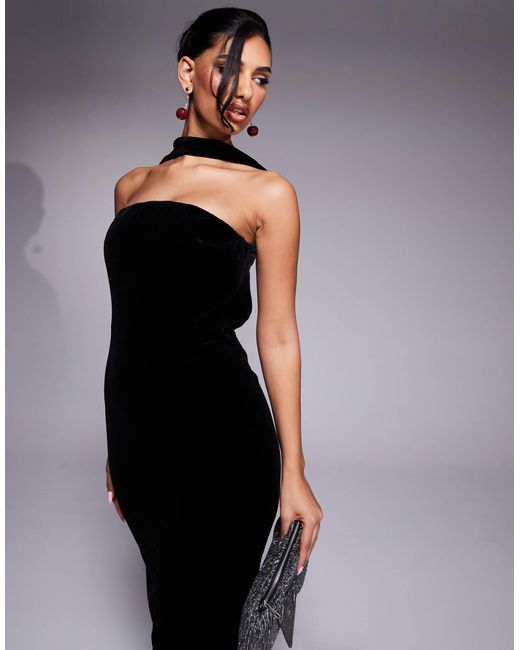Lavish Love Black   Deep V neckline Midi Dress Front Slit Midi Dress
