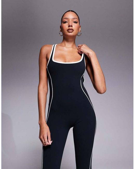 Bo&Tee Blue Bo+Tee Contrast Trim Backless Jumpsuit
