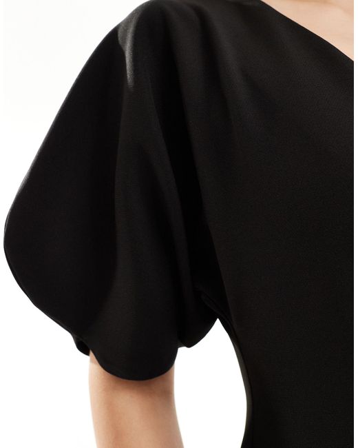 ASOS Black V Neck Volume Sleeve Mini Dress