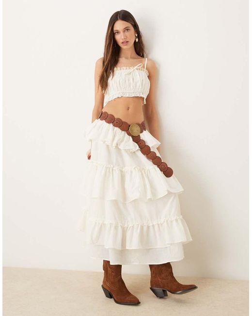 Falda Larga De Estilo Campestre Con Volantes De Algodón De (Parte De Un Conjunto)-Blanco ASOS de color Natural