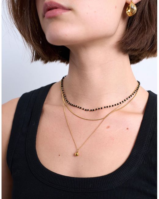 TOPSHOP Maddox Stainless Steel Multi Chain Necklace With Black Beads