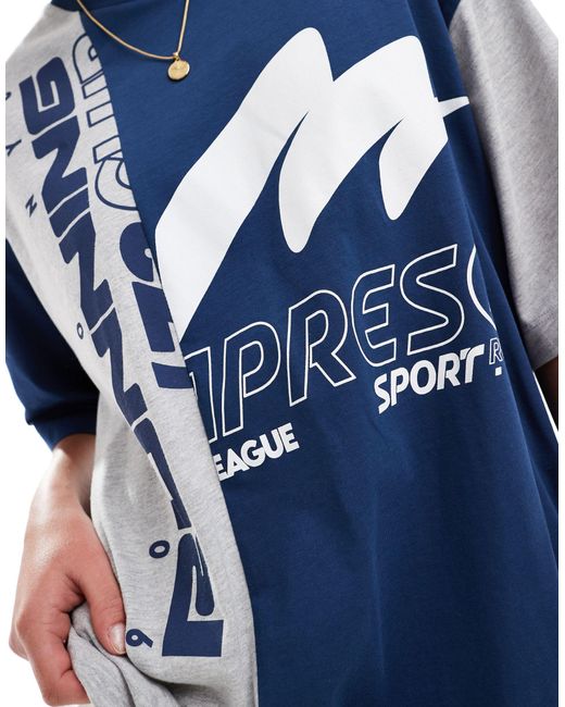 T-shirt oversize con grafica sportiva e scritta "running" mélange di ASOS in Blue