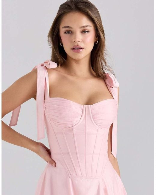 House Of Cb Pink Leia Chiffon Tie Strap Midi Dress