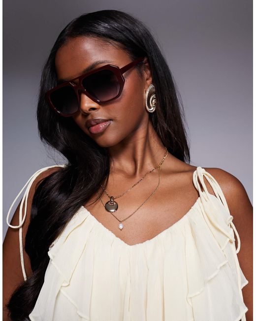 ASOS Brown Angular Fine Frame Aviator Sunglasses