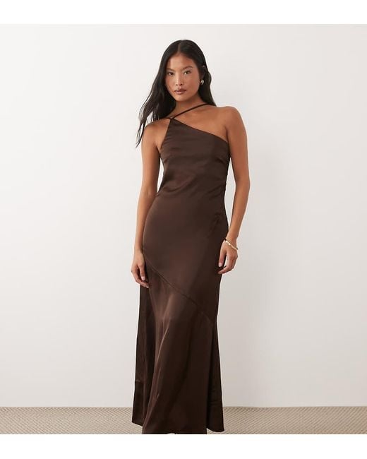 Vila Brown One Shoulder Strap Detail Satin Maxi Dress