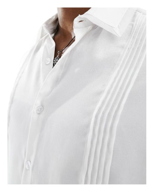 Chemise décontractée à nervures et col en organza ASOS pour homme en coloris White