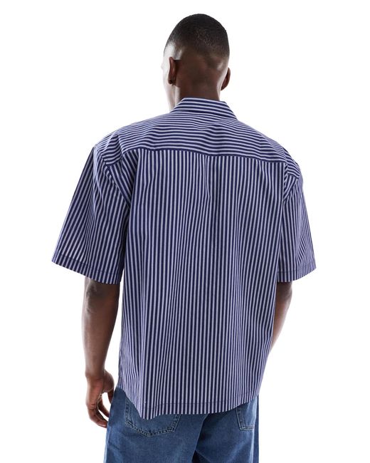 Chemise décontractée rayée avec col à revers et broderie sur la poitrine ASOS pour homme en coloris Blue