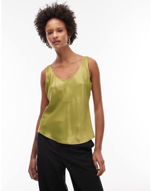 ASOS Satin Scoop Neck Cami Top in Green | Lyst UK